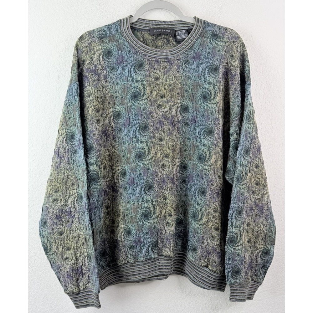 Jhane Barnes Sweater L Abstract Textured 3D Jacquard Coogi Style Vintage 90s